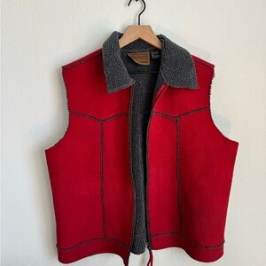 Western Red Vest with Gray Sherpa Lining